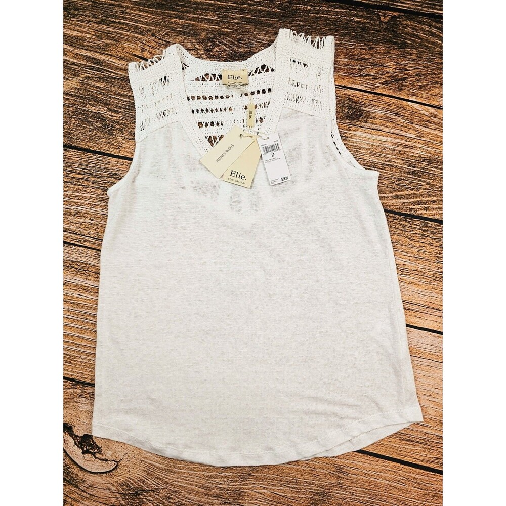 NWT Elie Tahari 100% Linen Sleeveless Top Tank Crochet Tunic Style Women’s S